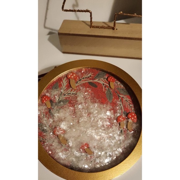 Tis' the season new Christmas gold & red mushroom snow globe art cottagecore - Picture 5 of 9